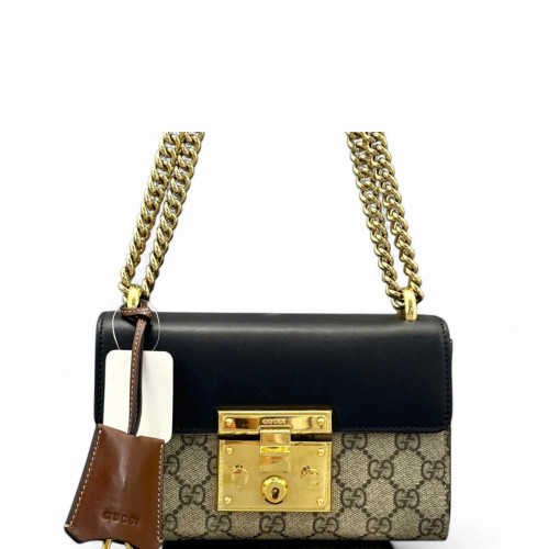 Gucci Small Padlock Shoulder Bag GG Monogram Black Brown Gucci Small Padlock Shoulder Bag GG Monogram Black Brown