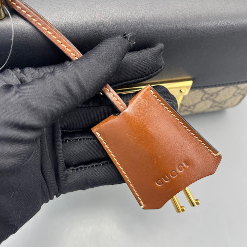 Gucci Small Padlock Shoulder Bag GG Monogram Black Brown Gucci Small Padlock Shoulder Bag GG Monogram Black Brown