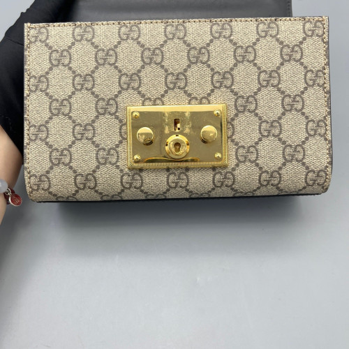 Gucci Small Padlock Shoulder Bag GG Monogram Black Brown Gucci Small Padlock Shoulder Bag GG Monogram Black Brown