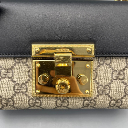 Gucci Small Padlock Shoulder Bag GG Monogram Black Brown Gucci Small Padlock Shoulder Bag GG Monogram Black Brown