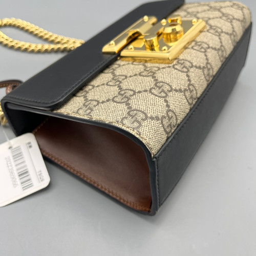Gucci Small Padlock Shoulder Bag GG Monogram Black Brown Gucci Small Padlock Shoulder Bag GG Monogram Black Brown