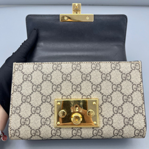Gucci Small Padlock Shoulder Bag GG Monogram Black Brown Gucci Small Padlock Shoulder Bag GG Monogram Black Brown