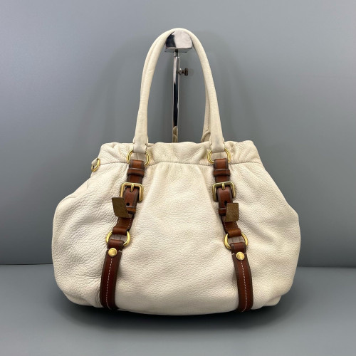 Prada Handbag Grained Calfskin White Prada Handbag Grained Calfskin White