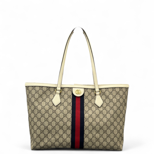 Gucci Ophidia Web Tote Bag GG Supreme Monogram Beige White Red
