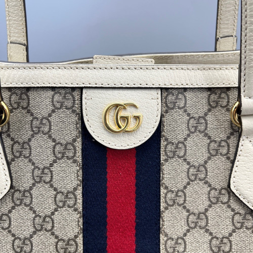 Gucci Ophidia Web Tote Bag GG Supreme Monogram Beige White Red