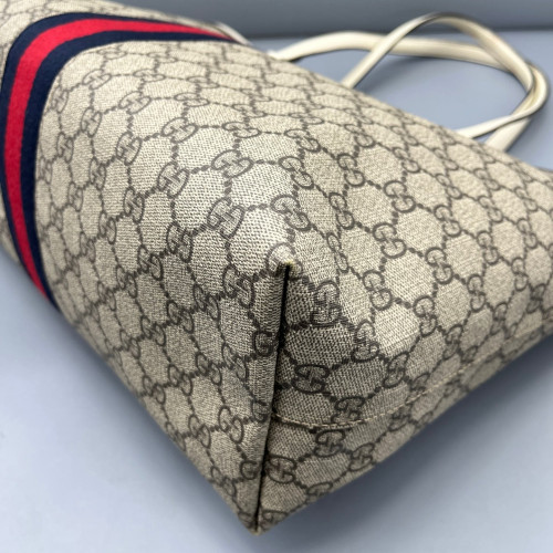 Gucci Ophidia Web Tote Bag GG Supreme Monogram Beige White Red