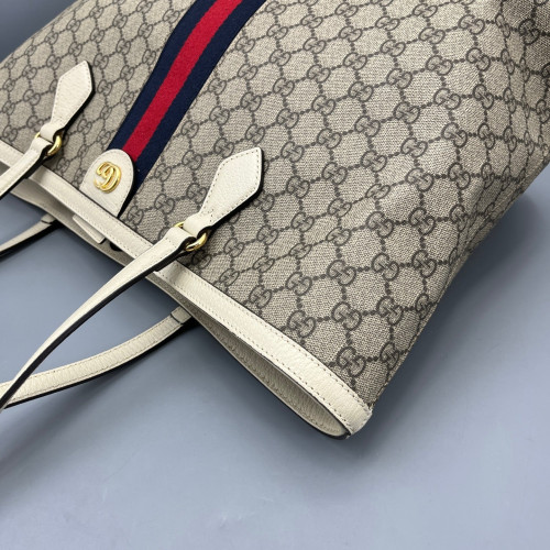 Gucci Ophidia Web Tote Bag GG Supreme Monogram Beige White Red