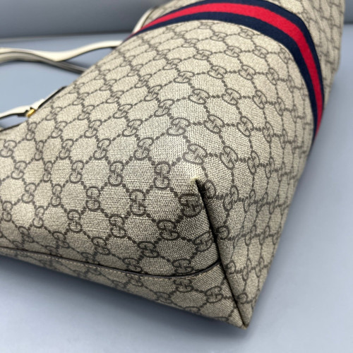 Gucci Ophidia Web Tote Bag GG Supreme Monogram Beige White Red