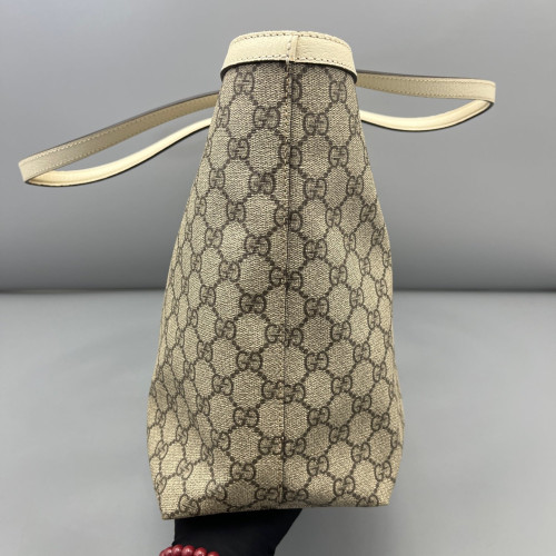 Gucci Ophidia Web Tote Bag GG Supreme Monogram Beige White Red