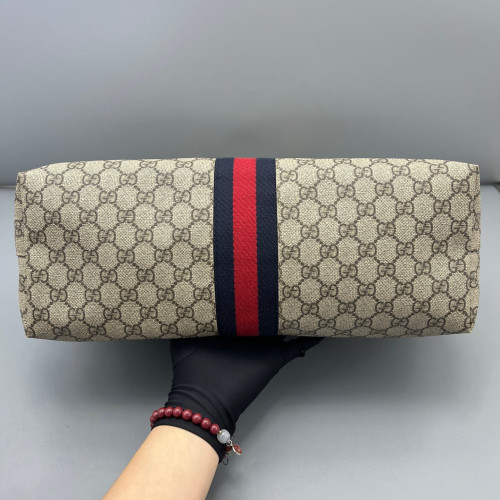 Gucci Ophidia Web Tote Bag GG Supreme Monogram Beige White Red