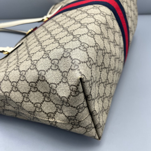 Gucci Ophidia Web Tote Bag GG Supreme Monogram Beige White Red