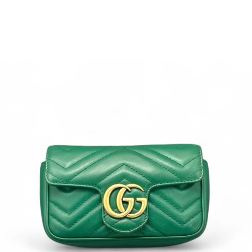Gucci Super Mini GG Marmont Chain Wallet Calfskin Green Gucci Super Mini GG Marmont Chain Wallet Calfskin Green