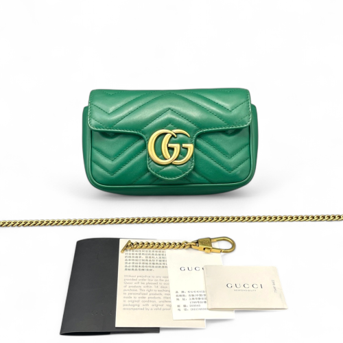 Gucci Super Mini GG Marmont Chain Wallet Calfskin Green Gucci Super Mini GG Marmont Chain Wallet Calfskin Green