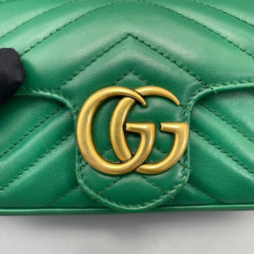 Gucci Super Mini GG Marmont Chain Wallet Calfskin Green Gucci Super Mini GG Marmont Chain Wallet Calfskin Green