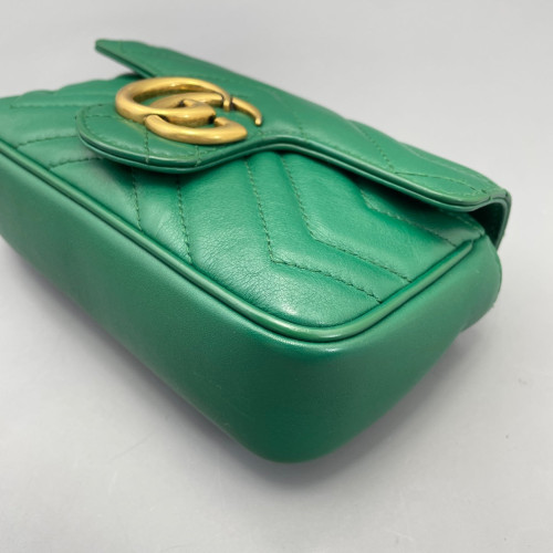 Gucci Super Mini GG Marmont Chain Wallet Calfskin Green Gucci Super Mini GG Marmont Chain Wallet Calfskin Green