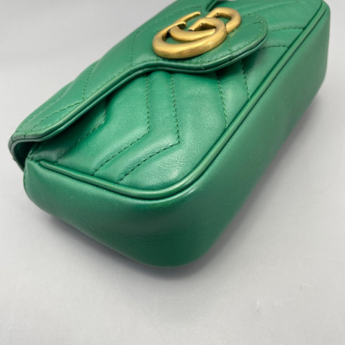 Gucci Super Mini GG Marmont Chain Wallet Calfskin Green Gucci Super Mini GG Marmont Chain Wallet Calfskin Green
