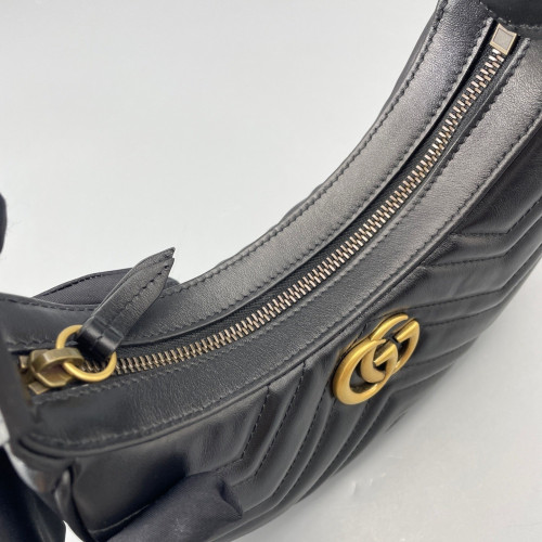 Gucci Chevron Small GG Marmont Half Moon Hobo Calfskin Black