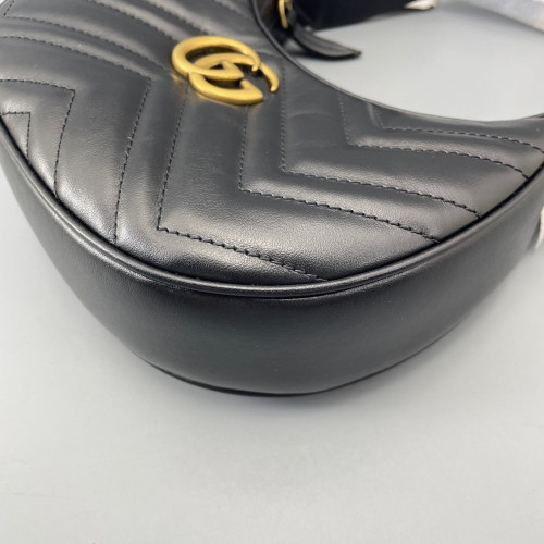 Gucci Chevron Small GG Marmont Half Moon Hobo Calfskin Black
