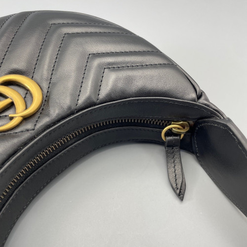 Gucci Chevron Small GG Marmont Half Moon Hobo Calfskin Black