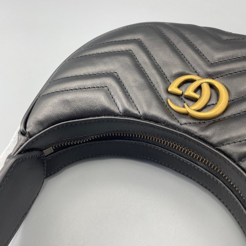 Gucci Chevron Small GG Marmont Half Moon Hobo Calfskin Black