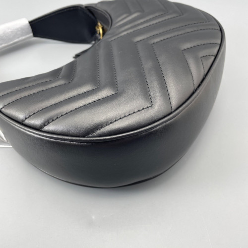 Gucci Chevron Small GG Marmont Half Moon Hobo Calfskin Black
