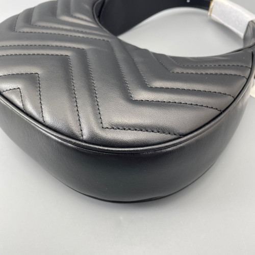 Gucci Chevron Small GG Marmont Half Moon Hobo Calfskin Black