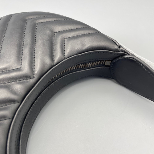 Gucci Chevron Small GG Marmont Half Moon Hobo Calfskin Black