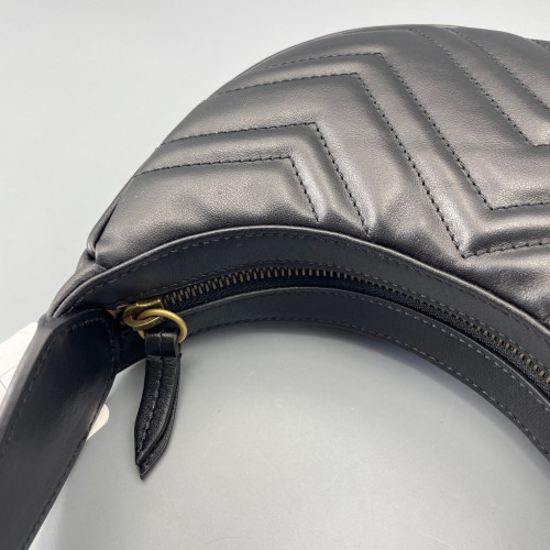 Gucci Chevron Small GG Marmont Half Moon Hobo Calfskin Black