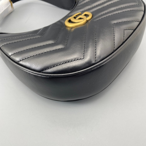 Gucci Chevron Small GG Marmont Half Moon Hobo Calfskin Black