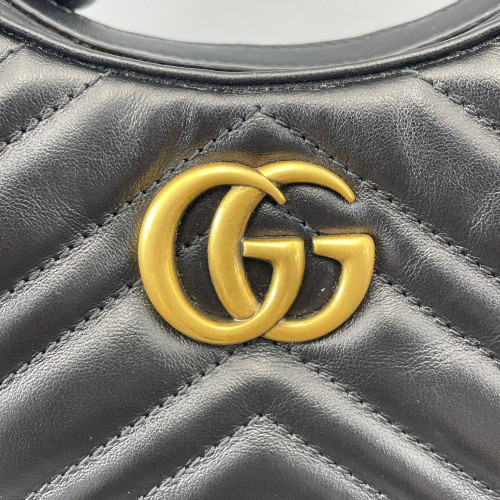 Gucci Chevron Small GG Marmont Half Moon Hobo Calfskin Black