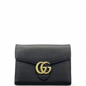 Gucci GG Marmont Coin Purse On A Chain Grained Calfskin Black