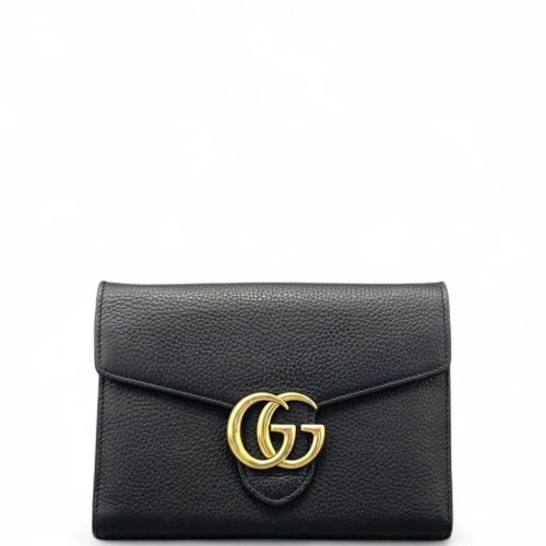 Gucci GG Marmont Coin Purse On A Chain Grained Calfskin Black