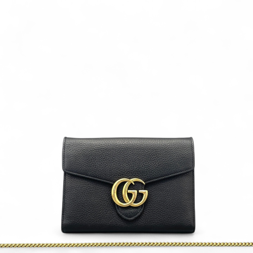 Gucci GG Marmont Coin Purse On A Chain Grained Calfskin Black