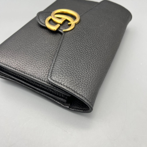 Gucci GG Marmont Coin Purse On A Chain Grained Calfskin Black