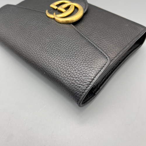 Gucci GG Marmont Coin Purse On A Chain Grained Calfskin Black