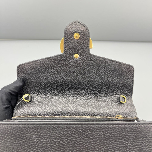 Gucci GG Marmont Coin Purse On A Chain Grained Calfskin Black