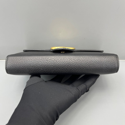 Gucci GG Marmont Coin Purse On A Chain Grained Calfskin Black