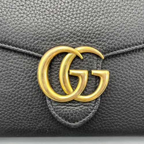 Gucci GG Marmont Coin Purse On A Chain Grained Calfskin Black