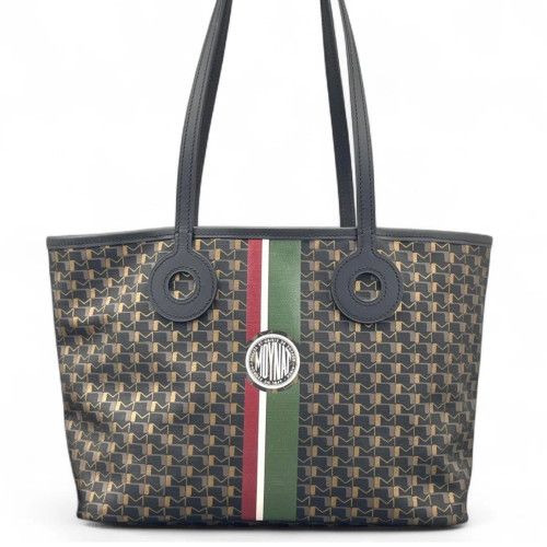 Moynat Tote Bag Toile 1920 Monogram Calfskin Brown Black Yellow
