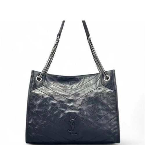 Yves Saint Laurent Medium Niki Shopping Tote Pull Up Leather Black