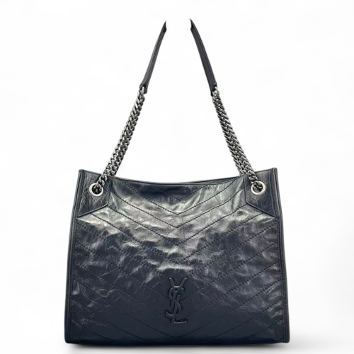 Yves Saint Laurent Medium Niki Shopping Tote Pull Up Leather Black