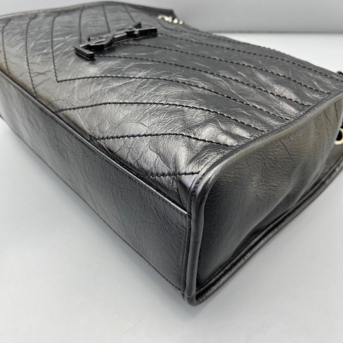 Yves Saint Laurent Medium Niki Shopping Tote Pull Up Leather Black