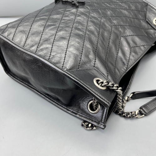 Yves Saint Laurent Medium Niki Shopping Tote Pull Up Leather Black