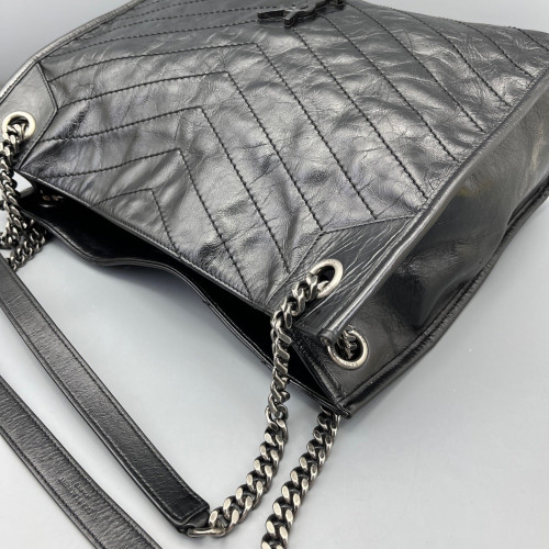 Yves Saint Laurent Medium Niki Shopping Tote Pull Up Leather Black