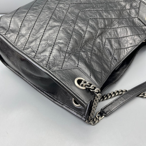 Yves Saint Laurent Medium Niki Shopping Tote Pull Up Leather Black