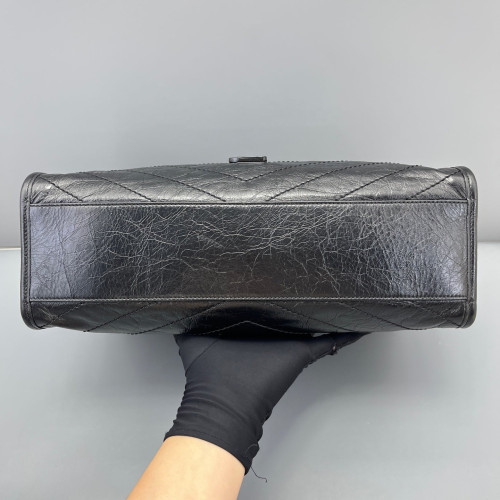 Yves Saint Laurent Medium Niki Shopping Tote Pull Up Leather Black