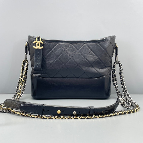 Chanel Quilted New Medium Gabrielle Hobo Calfskin Black Chanel Quilted New Medium Gabrielle Hobo Calfskin Black
