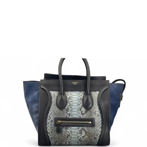 Celine Mini Luggage Python Calfskin Black Blue