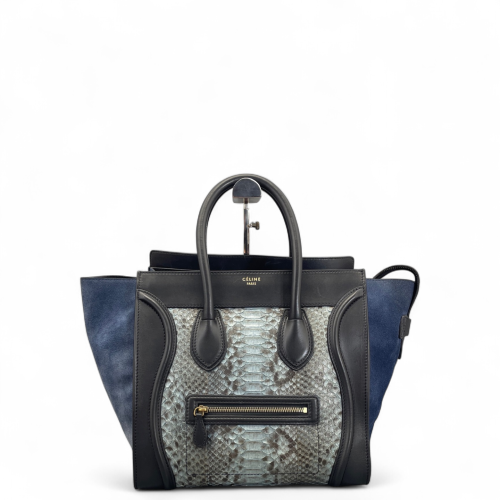 Celine Mini Luggage Python Calfskin Black Blue