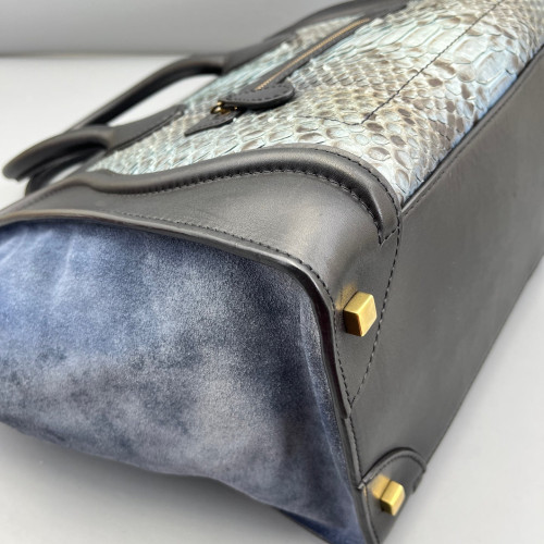 Celine Mini Luggage Python Calfskin Black Blue